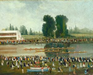 Rowing Scene: Crowds Watching from the River Banks — Émile Lévy